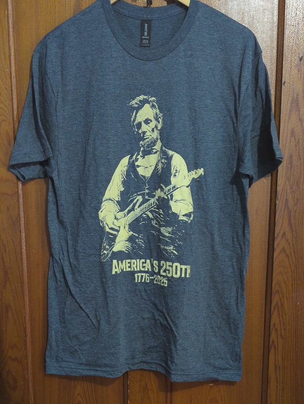 Gildan Dark Heather Gray Short-Sleeve Tee with Pale Yellow Graphic